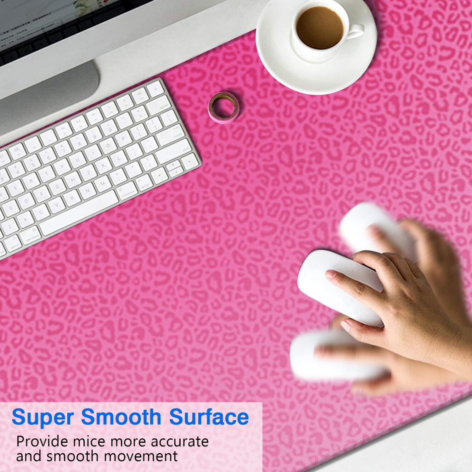 Long Mouse Pads for Desk,Pink Gradient Leopard Print Desk Mats on Top Of Desks, Desk Mouse Pad Extra Large with 3mm Non-Slip Base and Stitched Edge for Gaming,Office,Work,Home 47.3"x23.6"