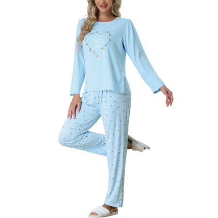 

Unique Bargains Women s Sleepwear Lounge Cute Print with Pants Long Sleeve Pajama Set