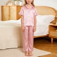 thumbnail image 2 of POIUYTR Girls 3 Piece Lounge Sets Casual Short Sleeve Button Shirts Striped Shorts and Pants Kids Loose PJs Sets, 2 of 4
