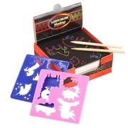 Scratch Paper Art Set Rainbow Scratch Paper 100 PCS for Kids Black Scratch it Off Art Crafts Kits Notes Boards with 2 Wooden Stylus 2PCS Drawing Stencils for Girl Boy Easter Party Game Chri