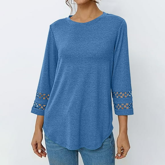 Babysbule Blouse Décontractée pour Femmes Manches 3/4 Col Rond Coupe Ample Tunique en Polyester Spandex Confortable pour Usage Quotidien à la Maison