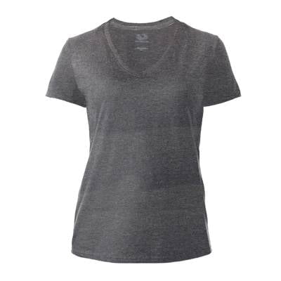 Playera Fruit Of The Loom para Mujer, Cuello V Manga Corta Gris Obscuro Jaspe Talla M
