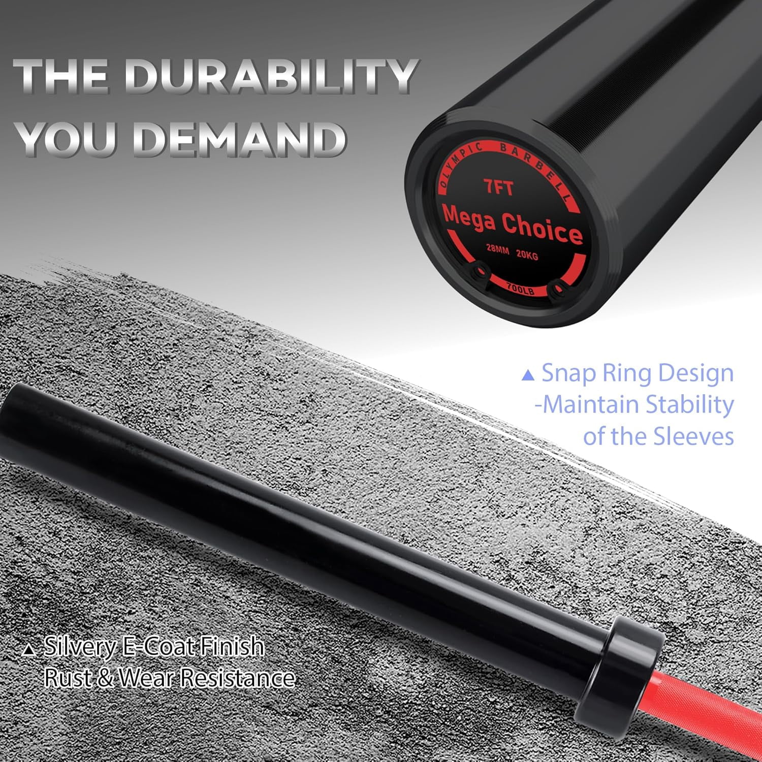 Acekid Home Gym Barbell Bar with Anti-Slip Knurling, Solid Steel for Weightlifting, Red/Black