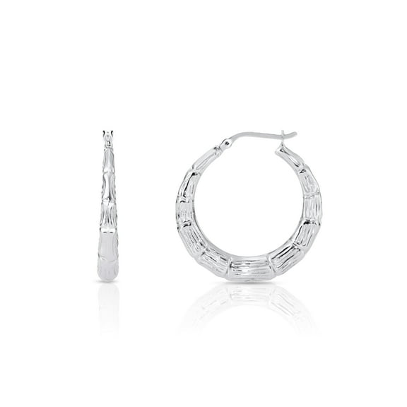 Tilo Jewelry 925 Sterling Silver Bamboo Round Hoop Earrings for Women & Unisex | 32mm - 1.25 Inch