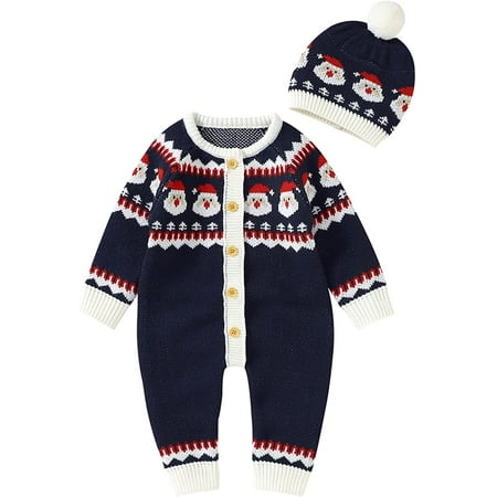 

PIKADINGNIS Unisex Baby Girl Boy Christmas Outfits Cartoon Printed Long Sleeve Knited Sweater Romper Jumpsuit Warm Winter Clothes