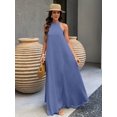 thumbnail image 4 of Spring Summer Blue Backless A-Line Dress, Bohemian Style Elegant Dress for Beach Vacation Daily Casual Wear, 4 of 13