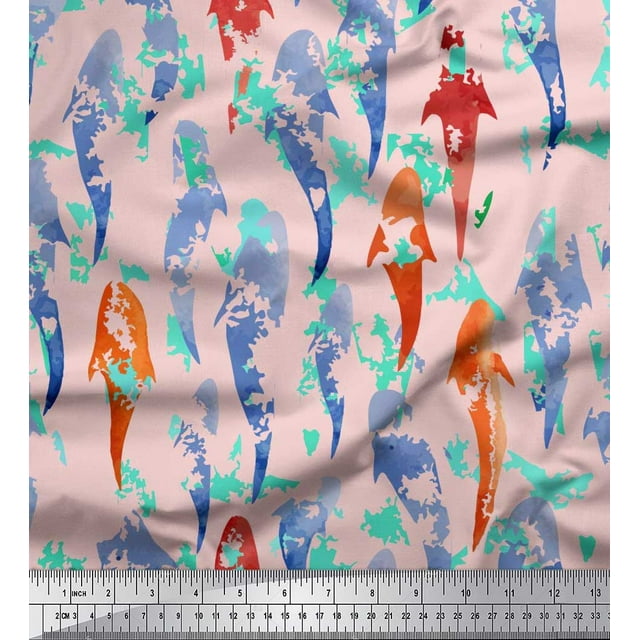 Soimoi Pink Georgette Viscose Fabric Fish Ocean Print Sewing Fabric Yard 42 Inch Wide
