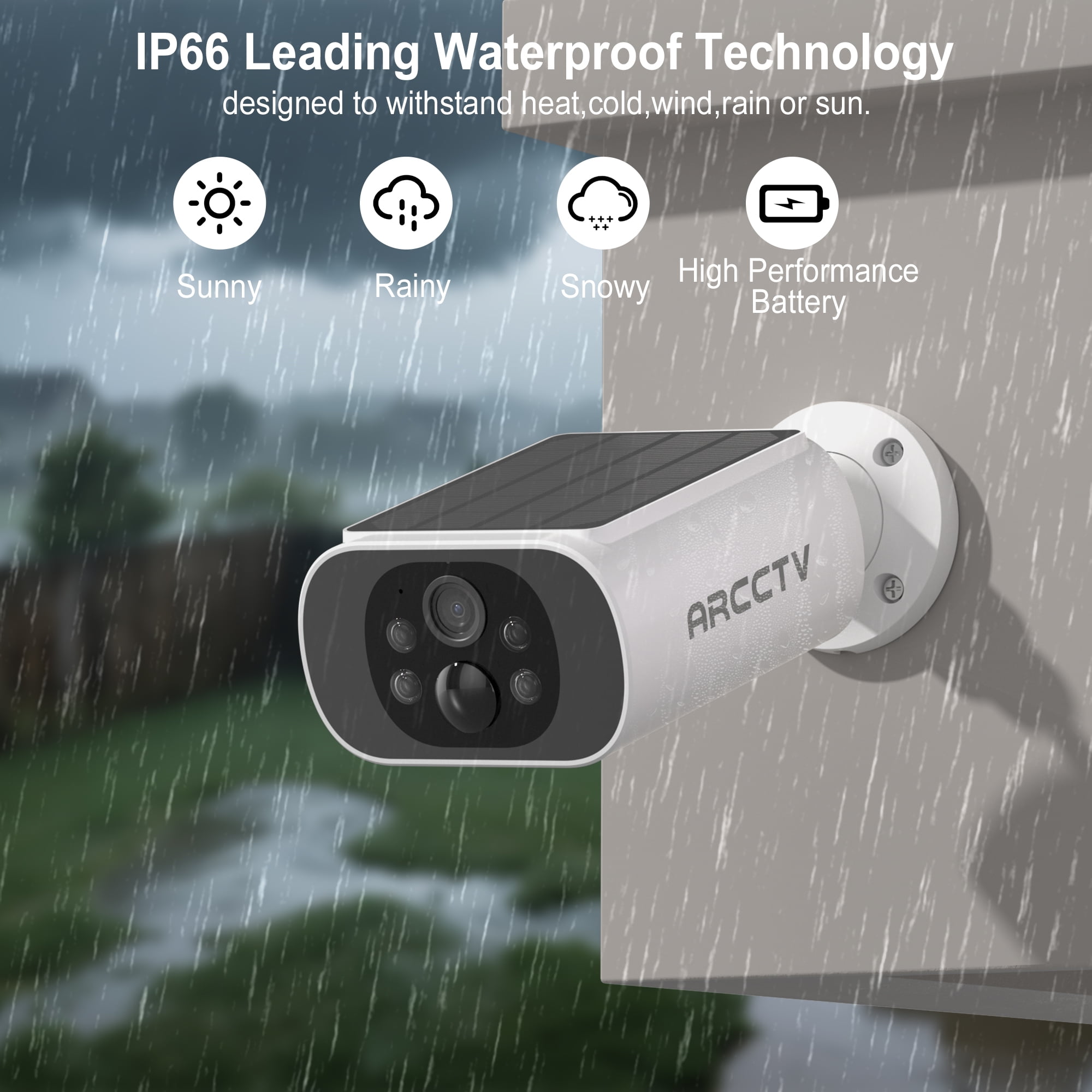 ARCCTV 2K Solar Security Camera Wireless Outdoor, Home Surveillance Camera with Embedded Solar Panel, Night Vision&Waterproof,2-Way Audio,2.4G/5G WiFi