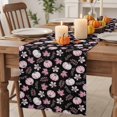 thumbnail image 2 of Pink Pumpkins Fall Cotton Linen Rectangle Table Runners 13"x48", Autumn Thanksgiving Botanical Black Coffee Table Runner Dresser Scarves Luxury Table Runners for Wedding Party Banquet Dinner Decor, 2 of 8