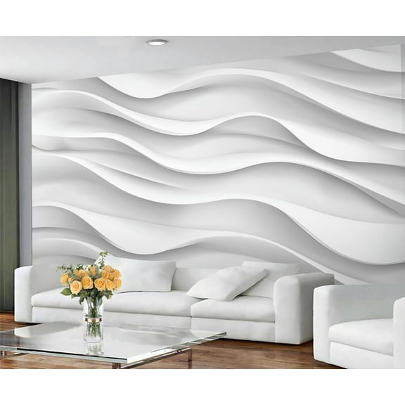 Modern Light Luxury Wall Mural, White Wave Stripes Murals For Living Room, White Lines Large Wall Murals, Solid Geometry Hd Photo, Wave Lines Home Decor & Gift 59"W x 39.4"H (Not Peel and Stick)