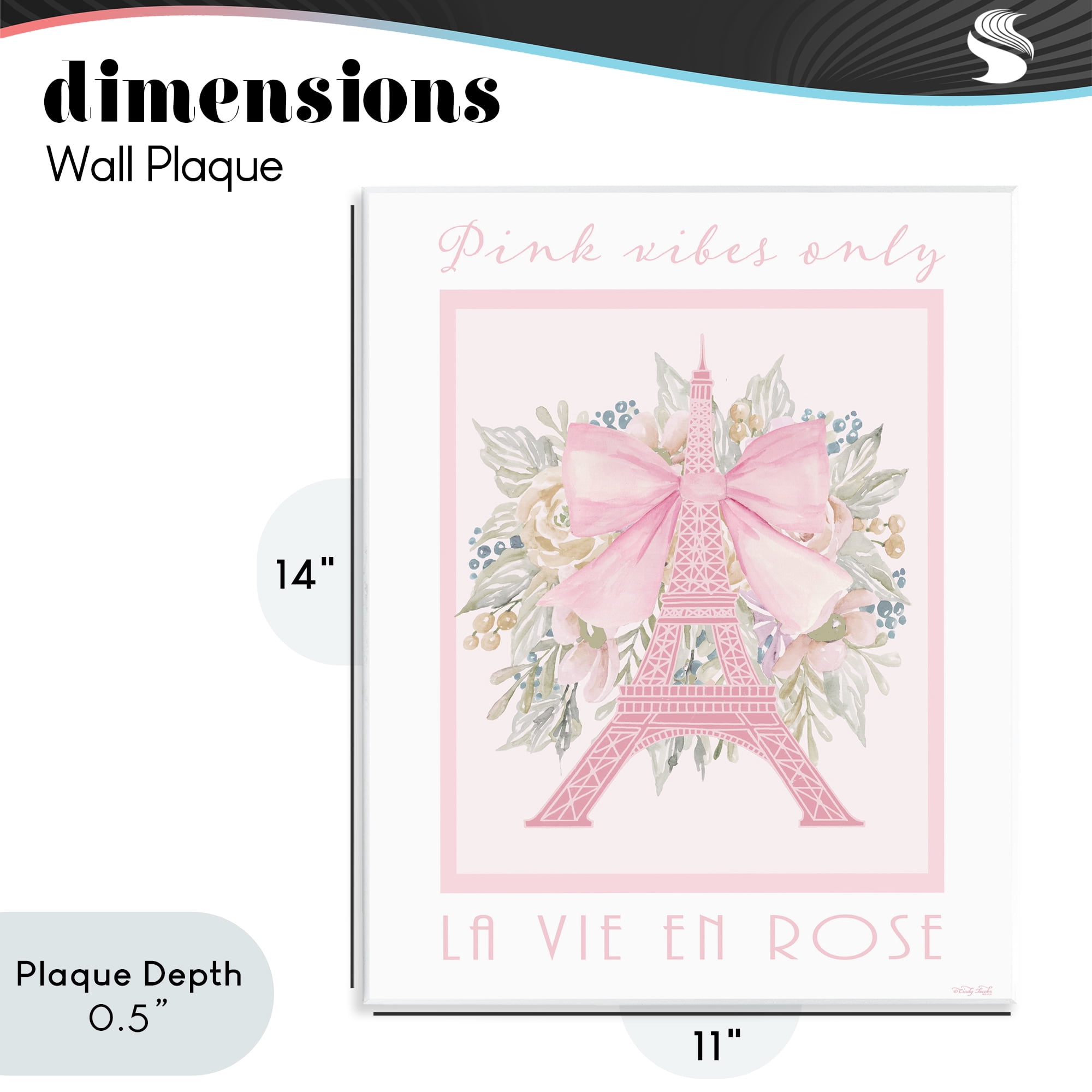Stupell Industries Pink Vibes Only Paris Wall Plaque Art, design by Cindy Jacobs