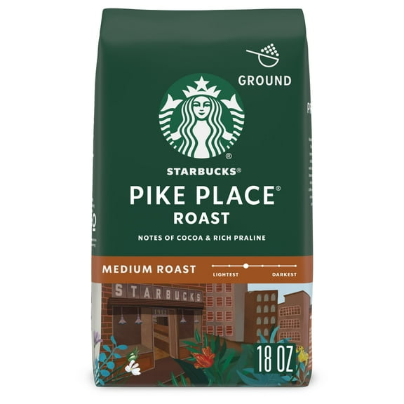 Starbucks Pike Place Roast, Ground Coffee, Medium Roast Hot or Iced Coffee, 18 oz