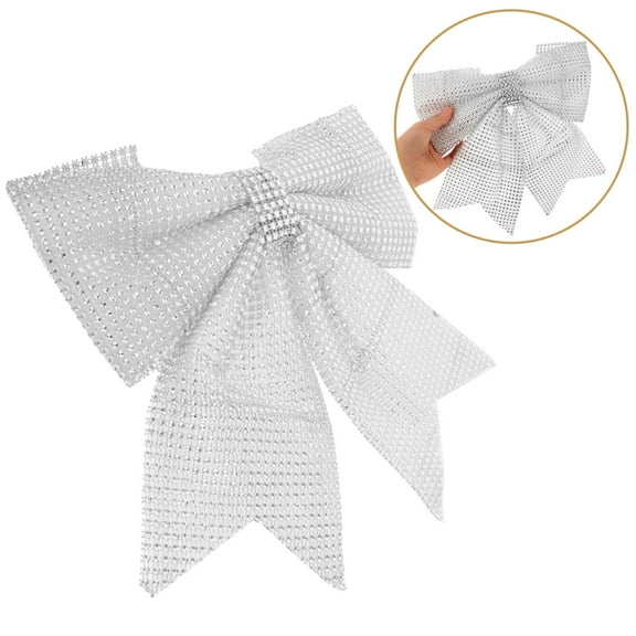 Milisten Silver Large Christmas Bow Rhinestone Embellished for Holiday Decor and Party Decorations 10.5 inches