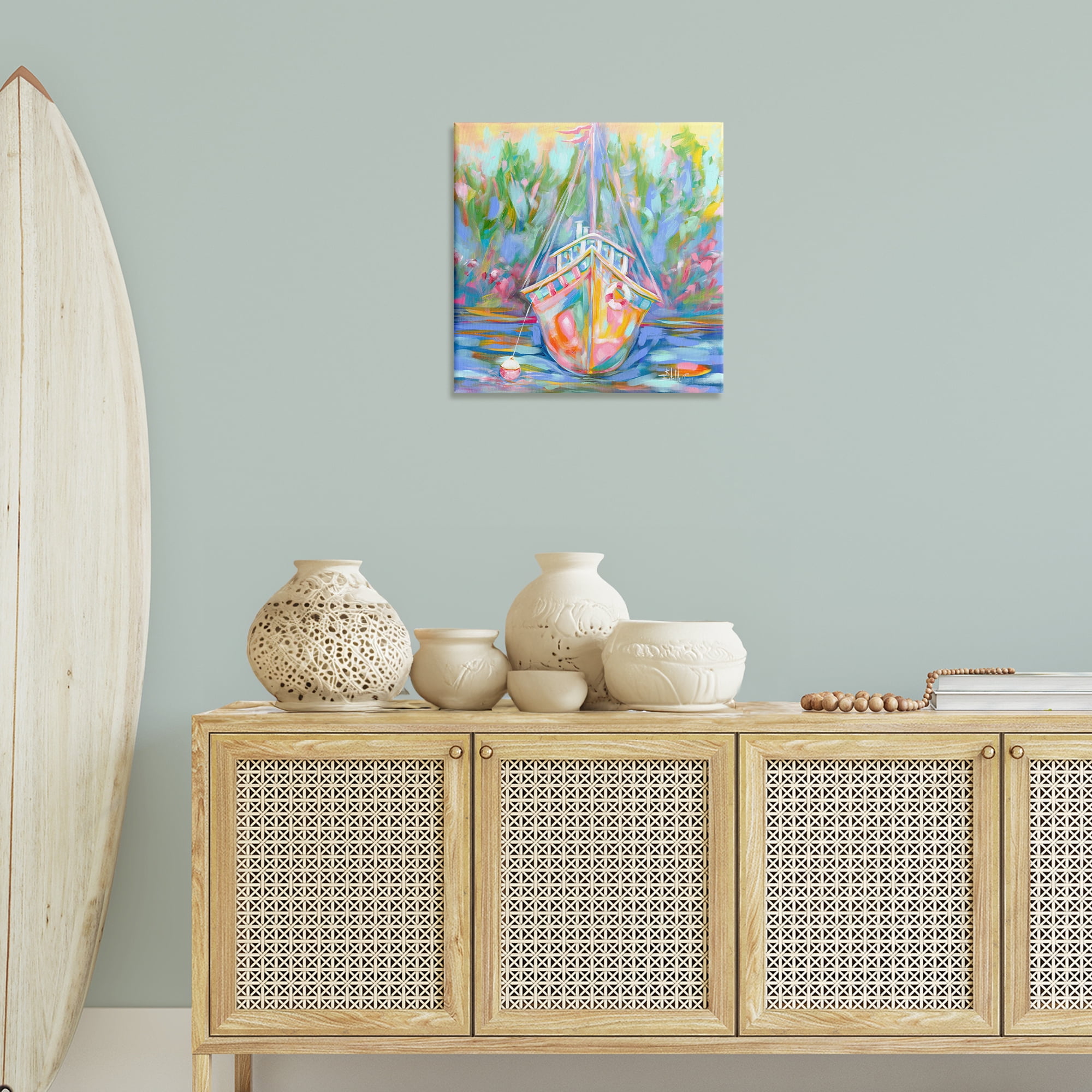 Stupell Industries Boat In Waiting Transportation Painting Gallery Wrapped Canvas Art Print Wall Art, 24 x 24