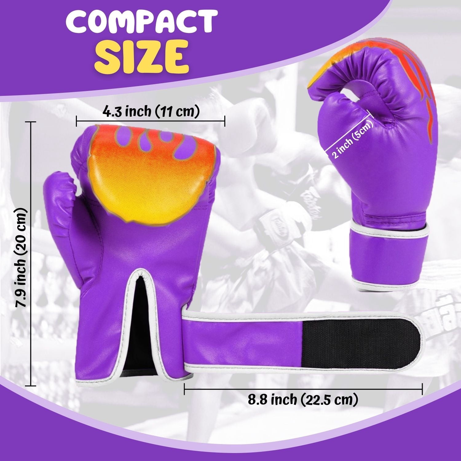 Kids Boxing Gloves For 3 to 8 Years, 4 oz Fire Purple Boxing Gloves for Children Sparring Youth Boxing Gloves Junior Training Mitts Punching Bag Gloves for KickBoxing, MMA, Muay Thai, Training