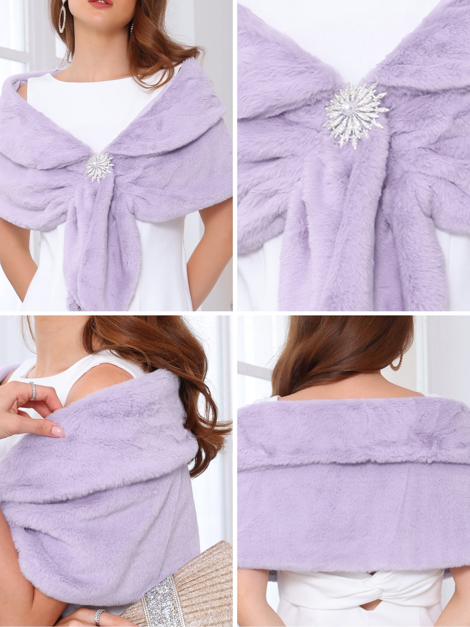 DARING DIVA Women's Elegant Faux Fur Shawl Wrap Cape 2XL Light Purple