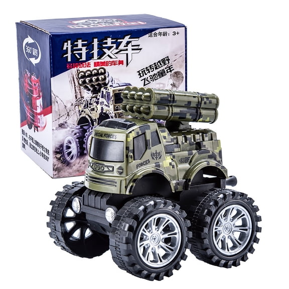 A Friction Powered Stunt Toy Car For Kids Military Missile Launcher 360° Rotating Drift Off-Road