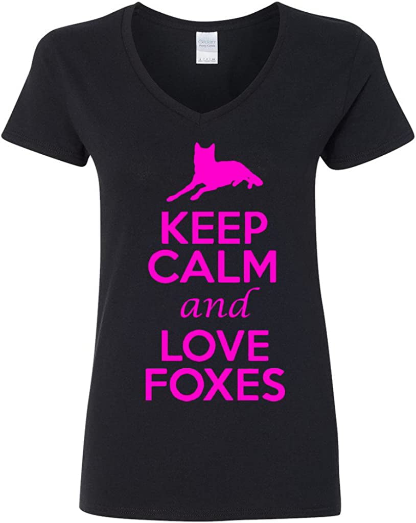 V-Neck Ladies Keep Calm and Love Foxes Fox Animal Lover T-Shirt Tee -  
