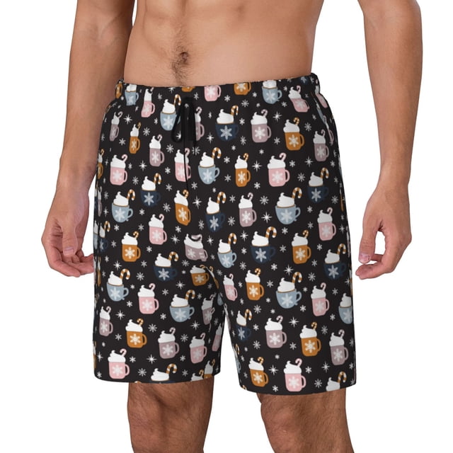 Balery Snowflake Cream Hot Cocoa Bañador para hombre, shorts de playa de secado rápido con entrepierna y forro de compresión-Large