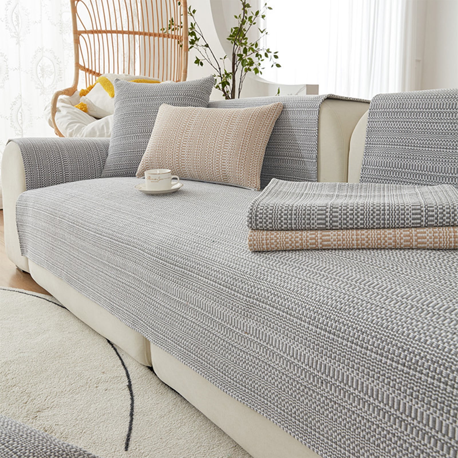 Sofa Cushion Linen Sofa Cushion Breathable Non Slip,Cotton Linen Sofa Cushion Modern All Season,Durable Anti Stain Sofa Cushion Living Room,Furniture Protector Sofa Cushion Simple Style