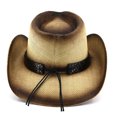 thumbnail image 5 of XIAOCHA Emblem Accent Straw Cowboy Hat for Men Shapeable Brim Outdoor Rodeo Cowgirlhat Horse Riding Western Hat,Beige, 5 of 6