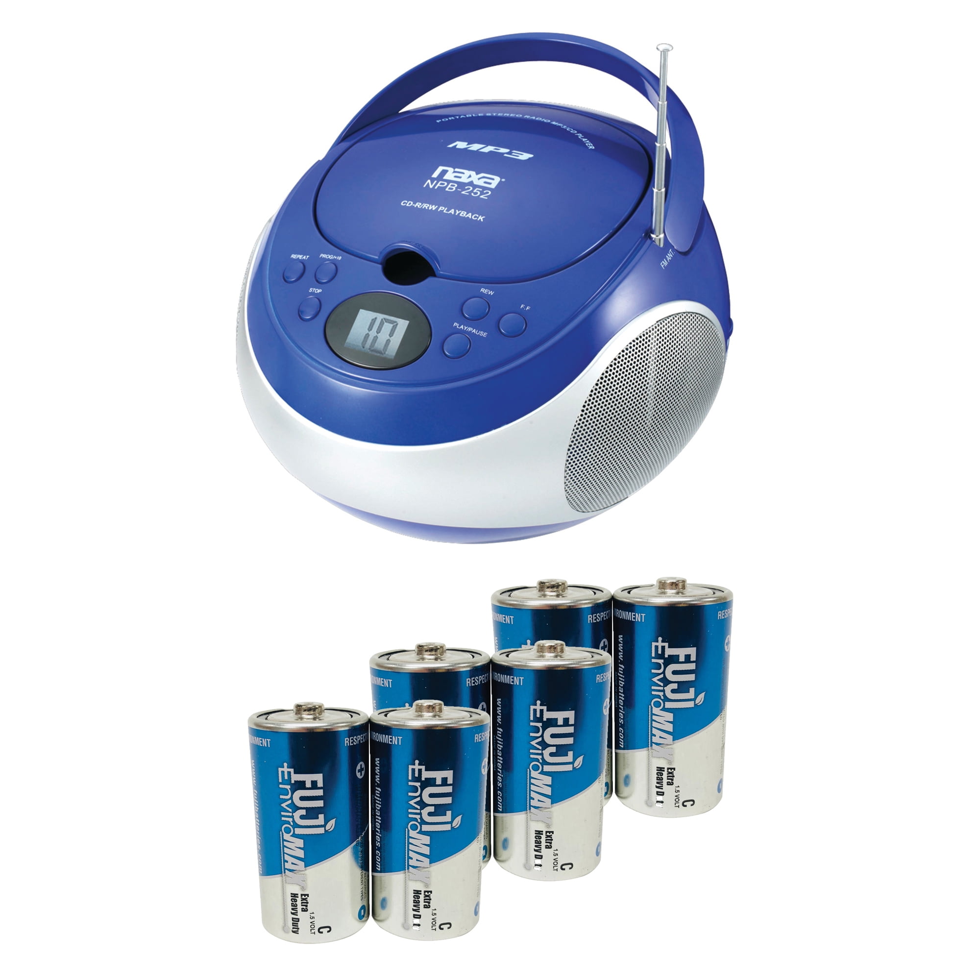 Naxa NPB252BL Portable CD/MP3 Players With AM/FM Stereo (Blue) & Fuji Batteries 3200BP2