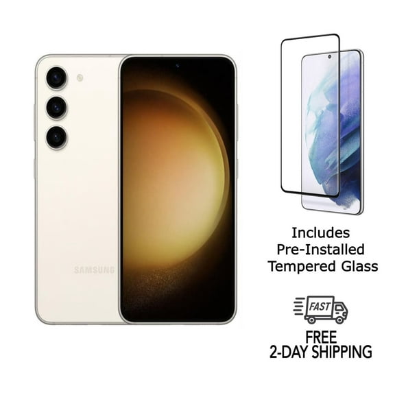 Pre-Owned Samsung Galaxy S23 5G S911U (Fully Unlocked) 128GB Cream with Tempered Glass screen protector