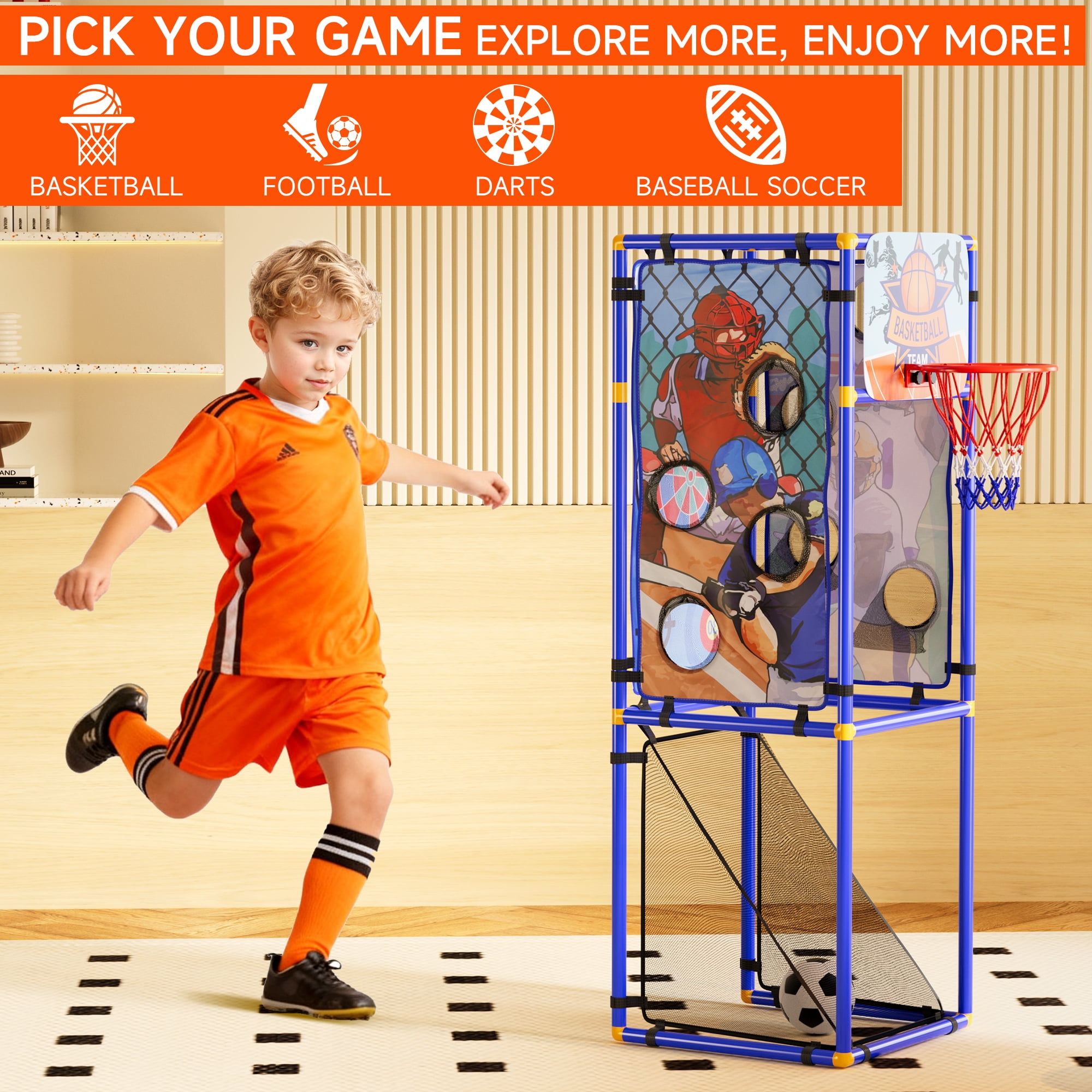Bruce&Shark 5-in-1 Multi-Sport Toss Game Set, Play Football, Baseball, Basketball, Soccer, and Darts - Lightweight and Portable