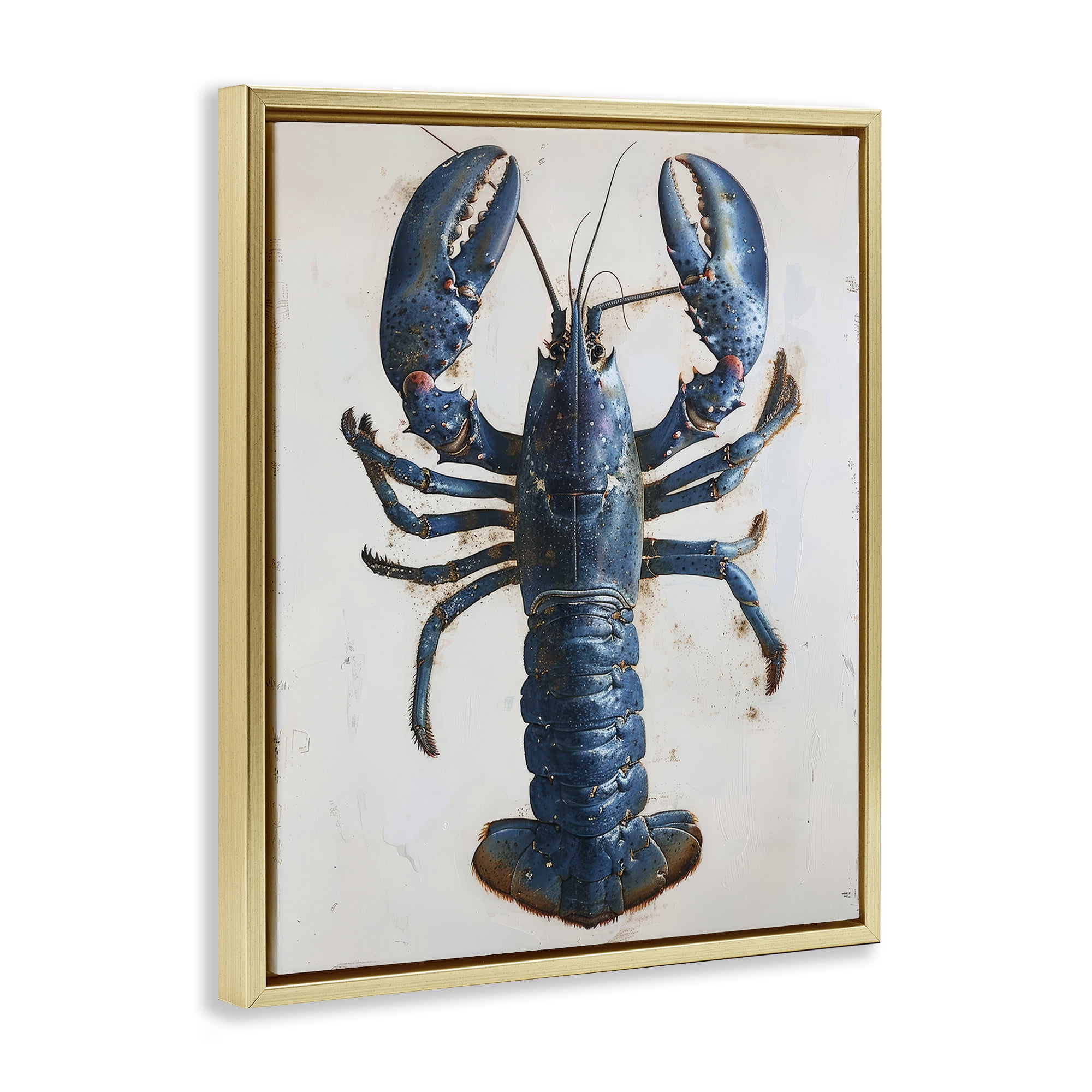 Stupell Industries Cyan Crustacean Lobster Animals Painting Gold Floater Framed Canvas Art Print Wall Art, 17 x 21