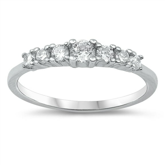 Clear CZ Journey Straight Round Engagement Ring Sterling Silver Band White 925 Female Size 4