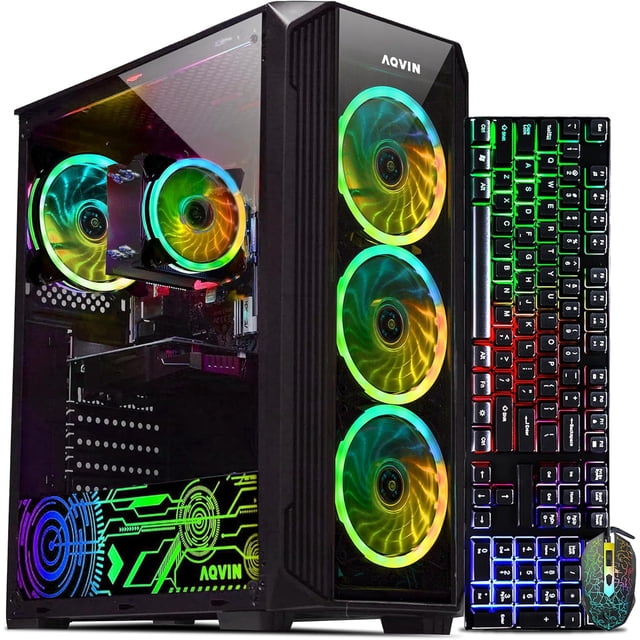 Gaming PC Tower Desktop Computer AQVIN - Intel Core i7 Processor Upto 4.60GHz, AMD RX 550 4GB GDDR5 HDMI, 512GB SSD 16GB DDR4 RAM, Windows 11 Pro WiFi