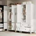 thumbnail image 4 of Armoire Wardrobe Closet with 4 Doors, 72" Wooden Wardrobe Cabinet with Hanging Rod and 18 Adjustable Shelvesm, White, 4 of 8