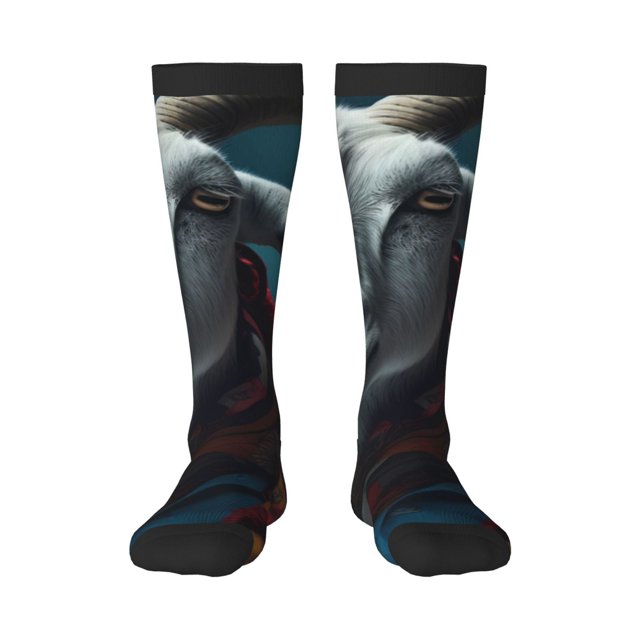 Fotbe Surrealist Goat Calcetas Divertidas Estampadas para Hombre y Mujer, Calcetas de Algodón hasta la Rodilla para Caminar, Correr, Enfermería y Embarazo
