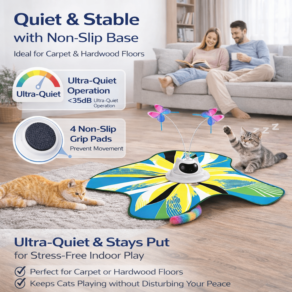 Kuman 3-in-1 Interactive Cat Toy, Rechargeable Moving Butterfly & Plush Tail Toy for Indoor Cats