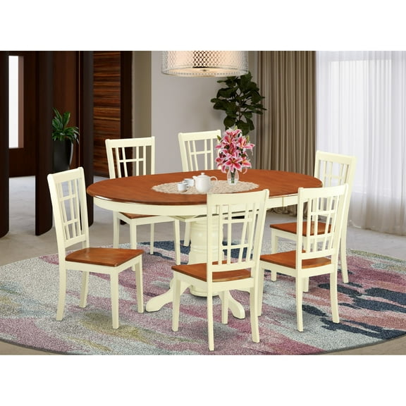 East West Furniture 7 Piece Dining Room Table Set- an Oval Wooden Table and 6 Kitchen Dining Chairs, Buttermilk & Cherry