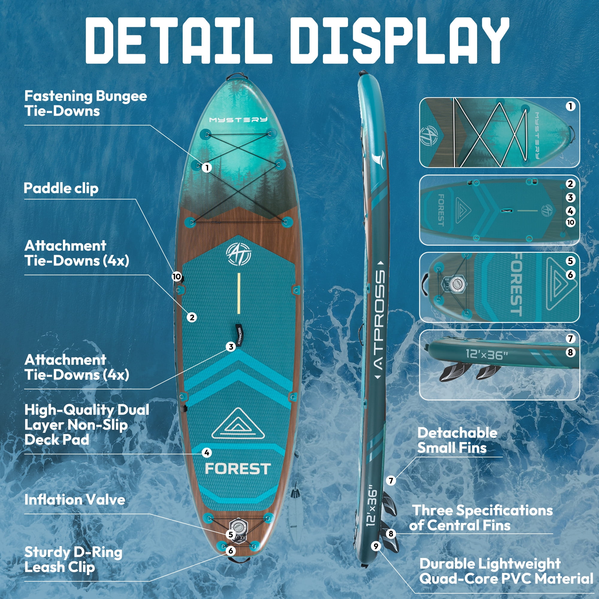 Ultifit Inflatable Paddle Board Extra Wide 500 Lbs Capacity Anti-Slip Design with SUP Accessories and Seat 12' x 36"