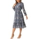 thumbnail image 4 of Vestido de mujer Inspire Chic con cuello simulado, volantes, mangas largas, fluido, de gasa, corte A, midi, gris azul L, 4 of 6