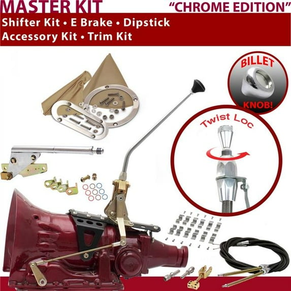 American Shifter 727 Shifter Kit Chrome 12 in. E Brake Cable Clamp Trim Kit Dipstick for F00D9