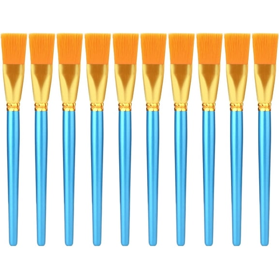 1 Inch Wide Flat Paint Brushes - Set of 10 - Synthetic Nylon Bristles - Suitable for Watercolor, Acrylic, Oil Painting - Ideal for Artists, Professionals, and Amateurs