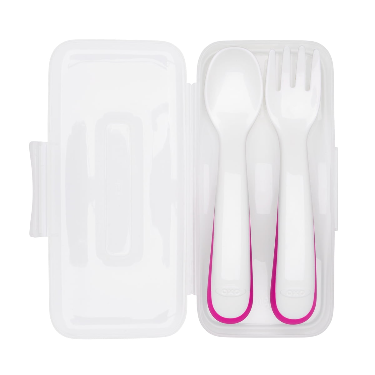 OXO Tot On-The-Go Plastic Fork And Spoon Set With Travel Case, Pink