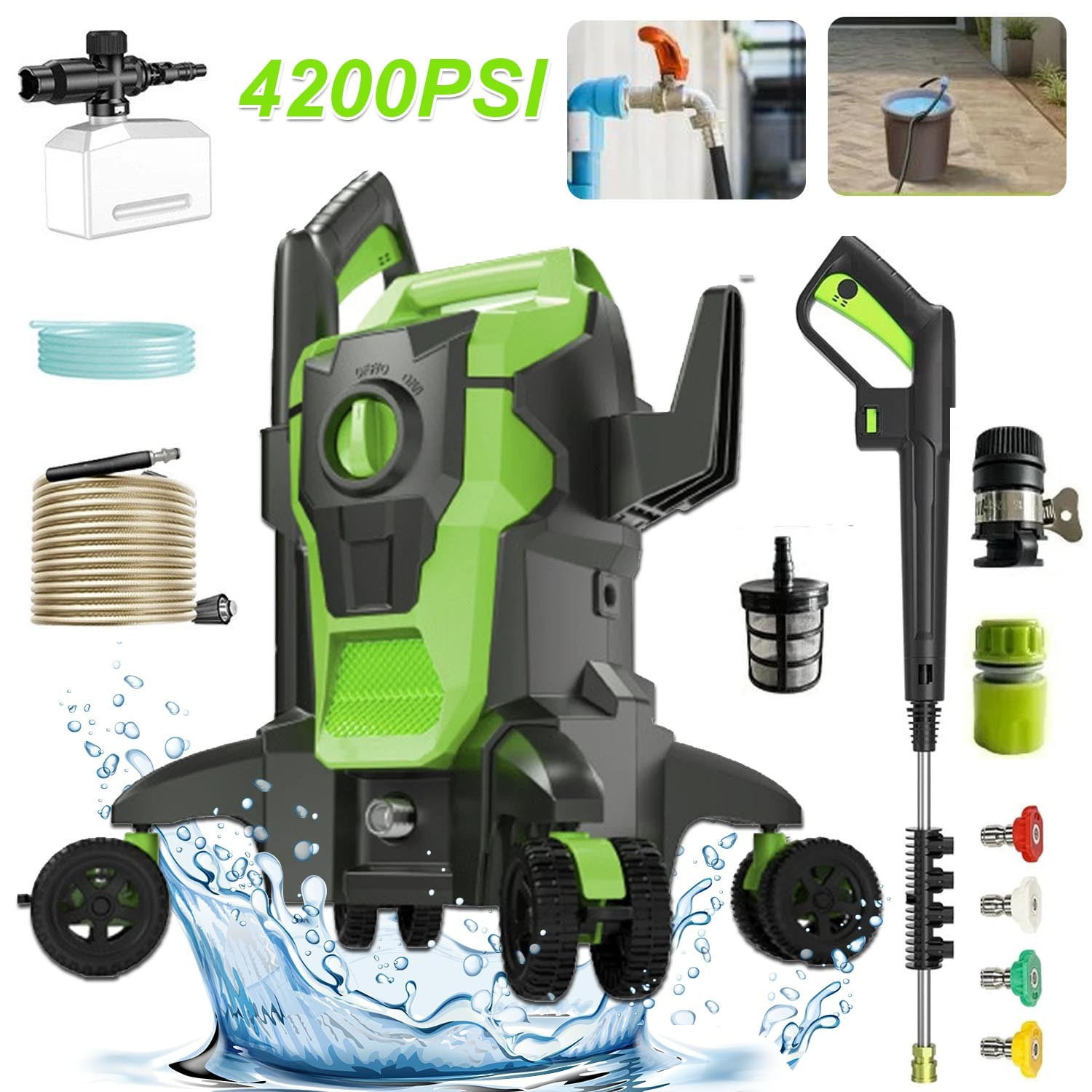 Electric Pressure Washer with Touch Screen,  4200 PSI 2.8 GPM, 4 Quick Connect Nozzles, Inlet Hose & Filter& Foam Cannon for Cars/Fences/Driveways/Home Cleaning