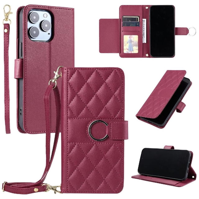 Funda tipo billetera GANGXUN para iPhone 16 Pro – Tapa abatible con correa para mujer
