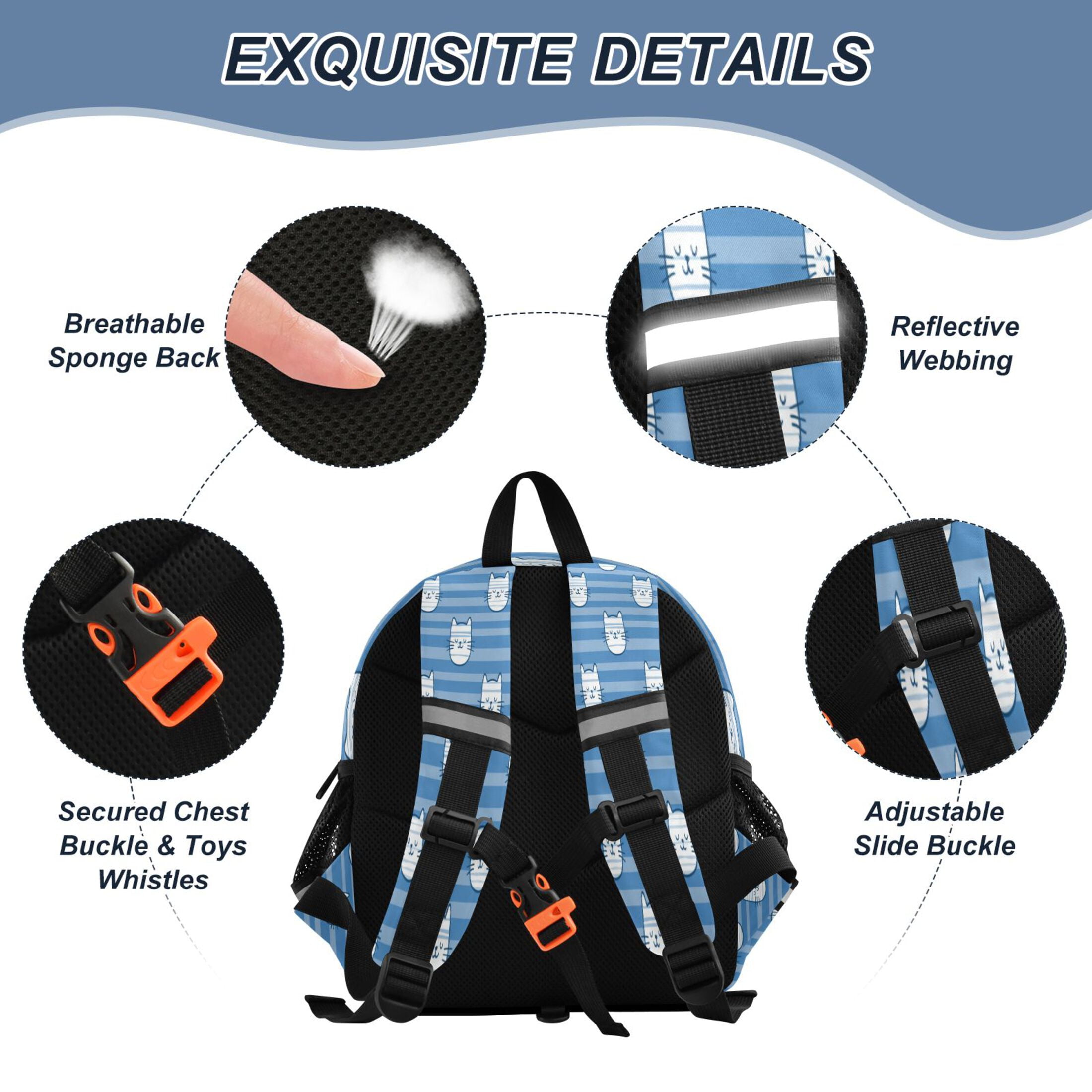 RMDQTR Adorable Ear-Print Backpack with Reflective Strip and Anti-Lost Leash Adjustable Shoulder Straps Mini Travel Backpack Cartoon Cat Face Pattern