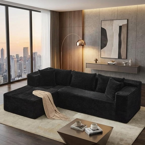 EuKer Sectional Couch, 105.7" Oversized Sofa Bed with Deep Seat for Living Room, Bedroom, Black