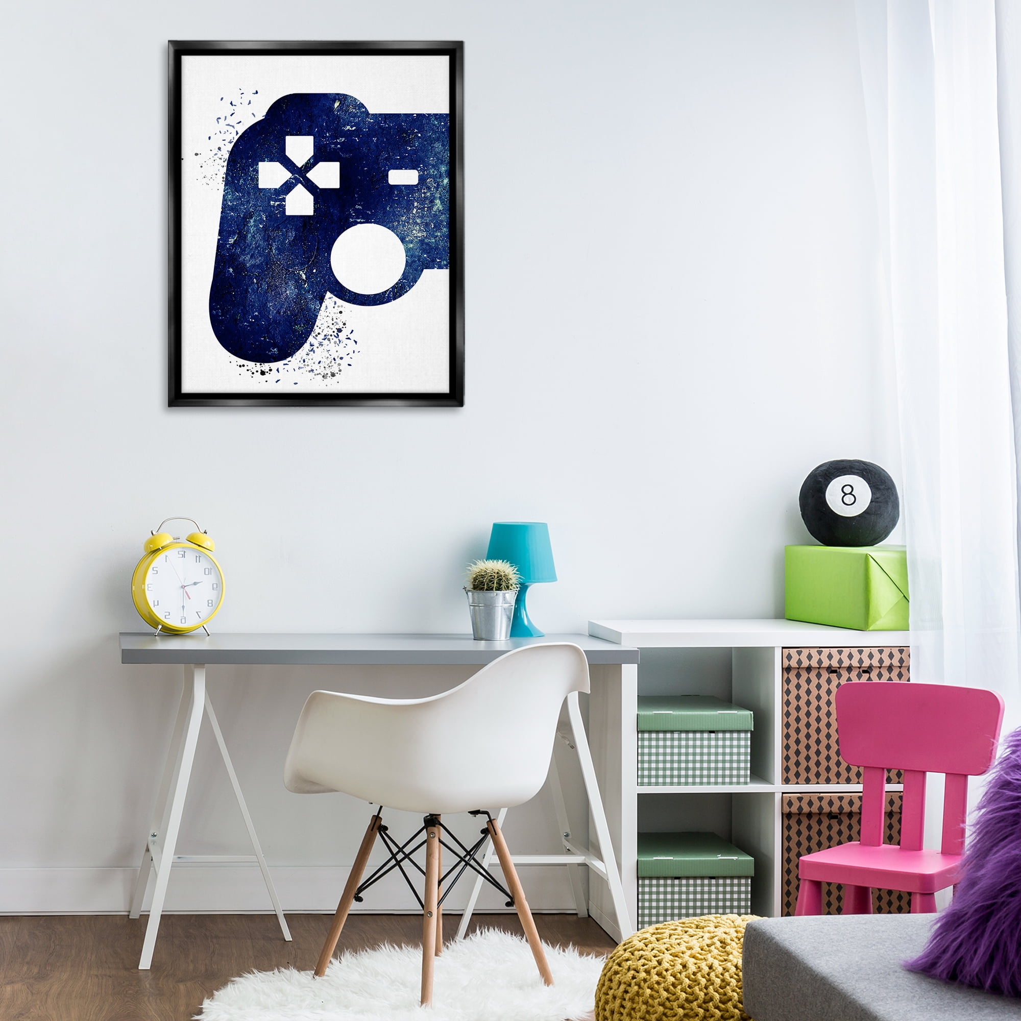 Stupell Industries Distressed Controller Outline Entertainment Painting Black Floater Framed Canvas Art Print Wall Art, 25 x 31