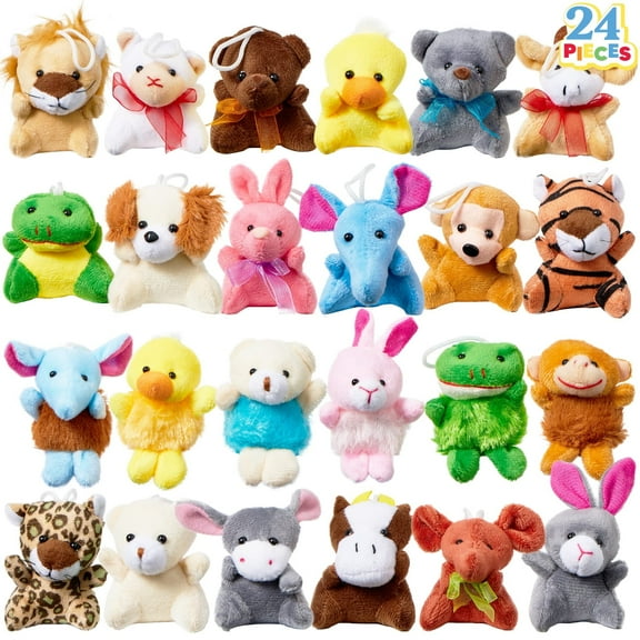 24-Pack Mini Stuffed Animal Plush Toys (2.5-3 inches) - Birthday Party Favors for Boys & Girls, Christmas Party Supplies