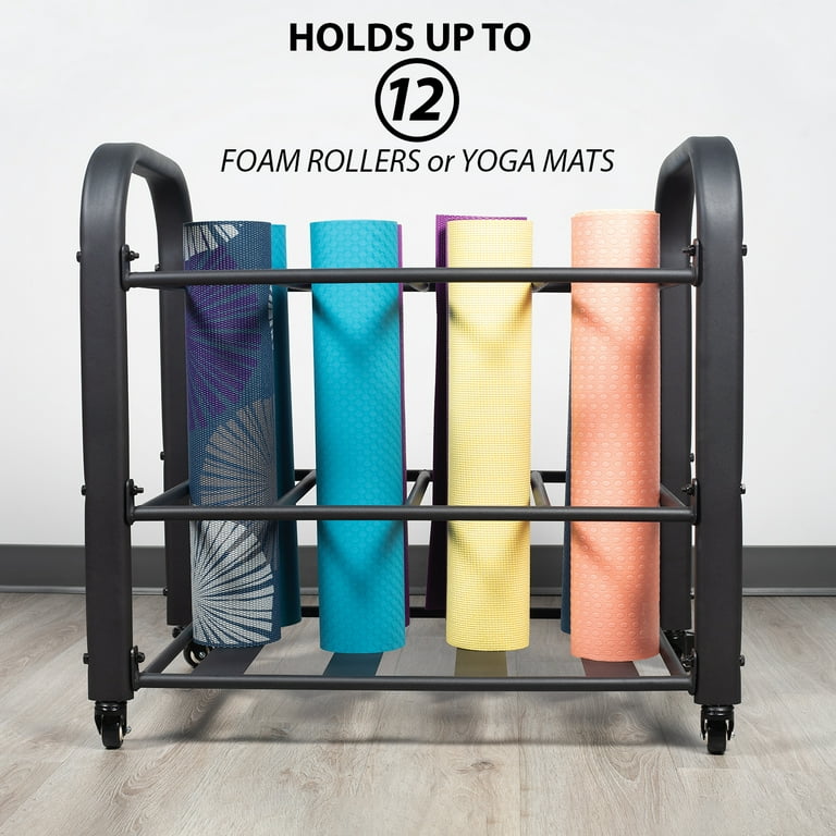 Synergee Yoga Mat Storage Rack – Storage Cart for Yoga Mats, Foam Rollers &  Mobility Equipment. Perfect for Yoga Studio