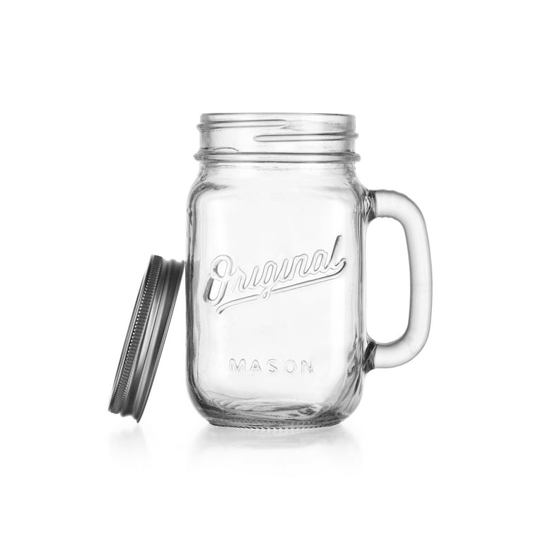 Old Fashioned Drinking Glass Bottles - Mason Jar 16 Oz. Glass Mugs with  Handle and Lid Set of 4 - Glaver's Original Pint Sized Mason Jar Cup Set.
