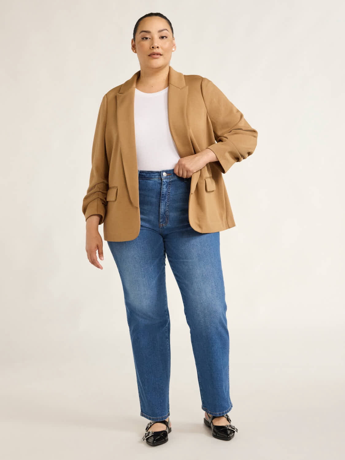 Scoop Women's and Women’s Plus Relaxed Ultimate ScubaKnit Blazer with Scrunch Sleeves, Sizes XS-4X