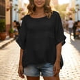 thumbnail image 4 of cocolona Womens Summer Linen Tops Crew Neck 3/4 Sleeve T-Shirts Fashion Casual Loose Solid Color Blouses, 4 of 7